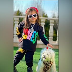 BabiColor Love Come First Colorful Graphic Kids Tracksuit set  size 110 fits 4T